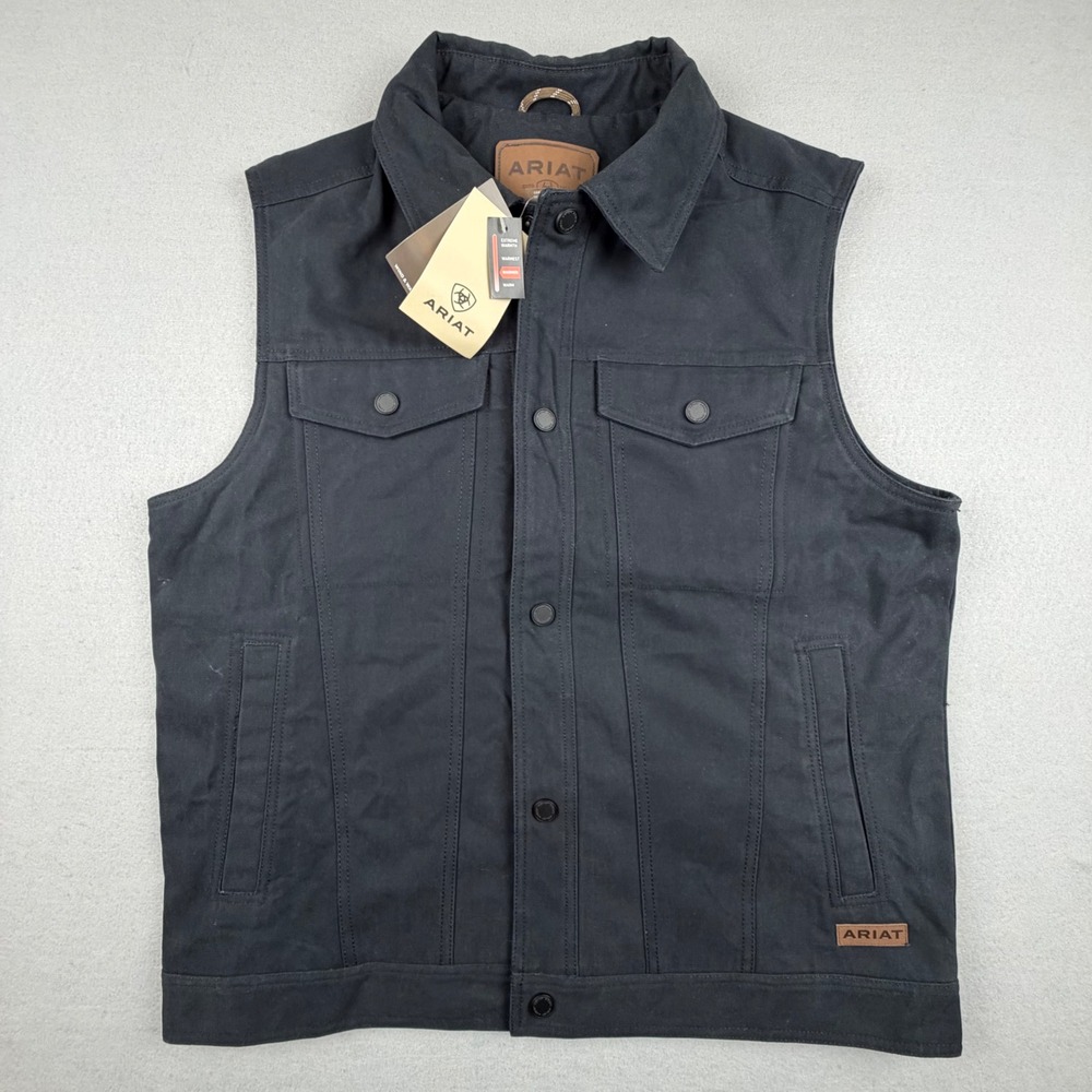 Ariat Mens Large Canvas Rancher Insulated Black Ranch Farm Vest 10062436